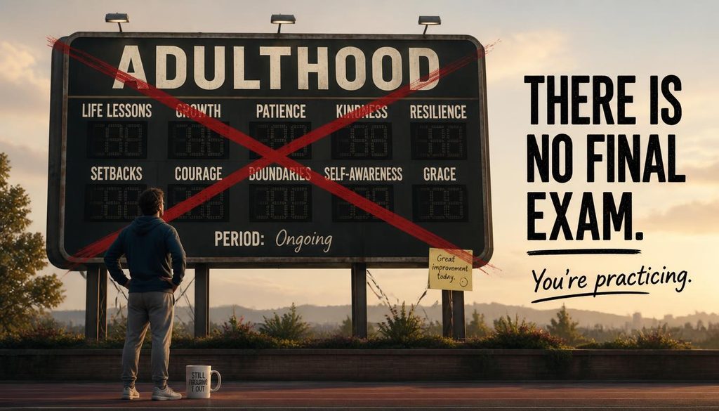 adulting practice not performance Conceptual image showing adulthood as practice rather than a performance or final exam