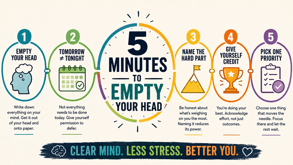five minute nightly decompress routine Five-minute nightly decompression routine for clearing unfinished thoughts before bed