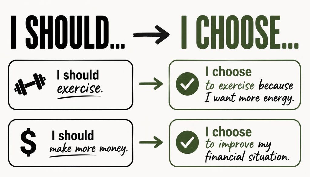 should vs choose adult life expectations Visual showing how replacing should with choose can change adult expectations